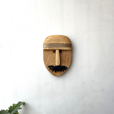 Wooden tribal man with mustache  small mask
